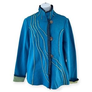 ICELANDIC DESIGN Hepburn Wool Jacket Womens Size S Teal Green Artist Lagenlook